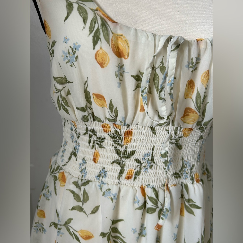Sincerely Jules Yellow Blue and White Floral Midi Sundress with Peasant Bodice - Picture 3 of 7